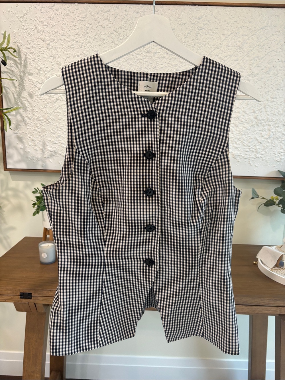 Wilfred Black & White Gingham Button-Front Sleeveless Blouse